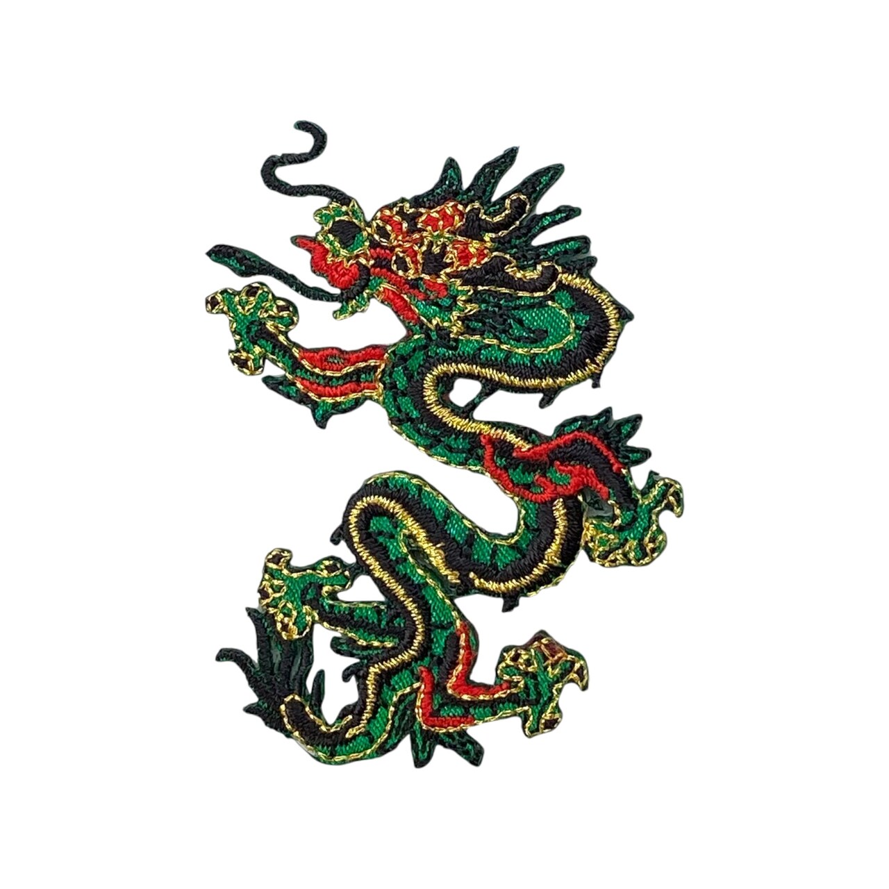 Green Chinese Dragon, Facing Left, Embroidered, Iron on Patch